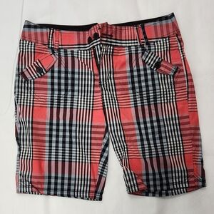 Volcom Women's Red and Black Plaid Bermudas